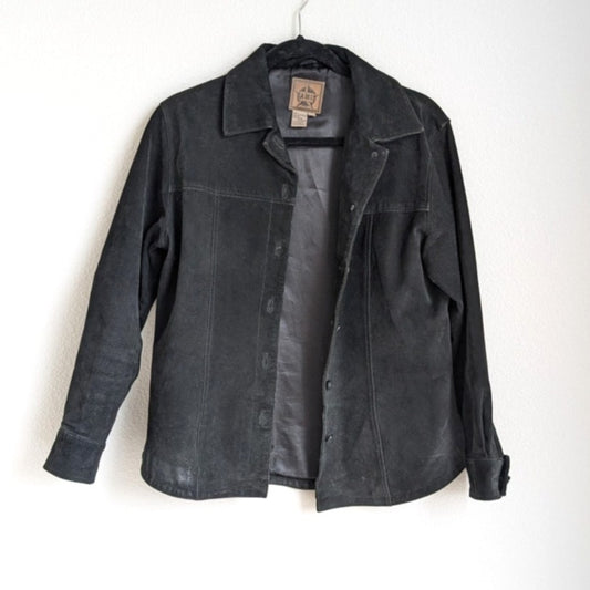 AMI Vintage 80's Black Suede Leather Button Shirt Jacket Shacket, size S