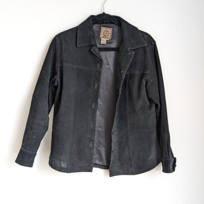 AMI Vintage 80's Black Suede Leather Button Shirt Jacket Shacket, size S