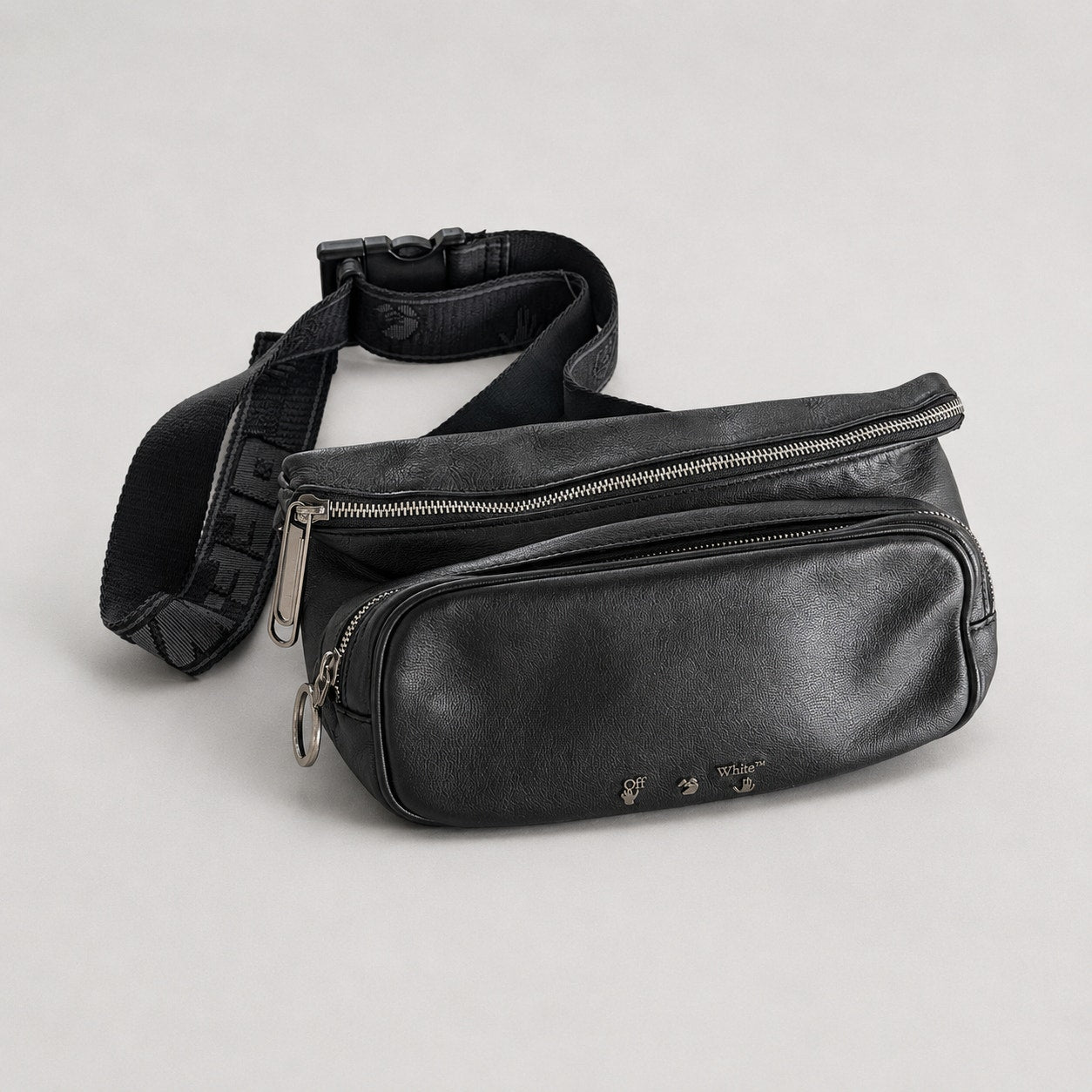 Off-White Logo Print Belt Black Leather Italy Bag Fanny Pack