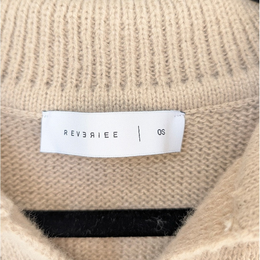Reveriee Sweater Womens OS Beige Cotton Knit Casual Collared Long Sleeve