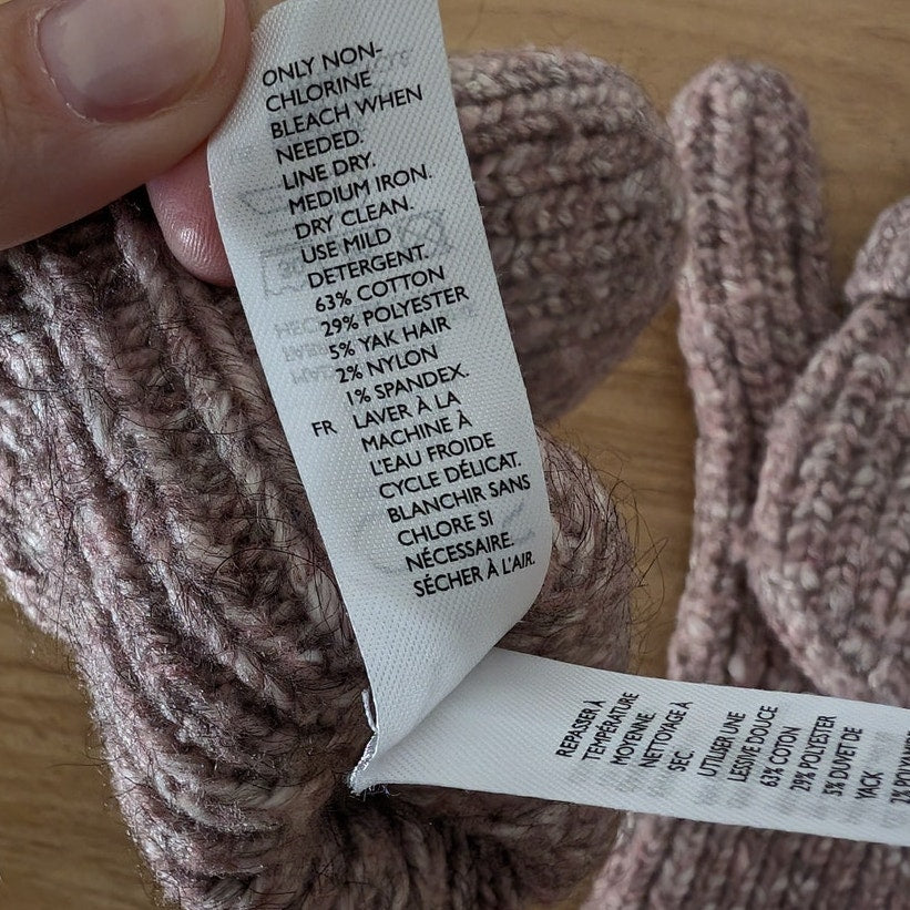 COS Cotton Chunky Knit Mittens Gloves Pink/Beige/Tan, size XS-S