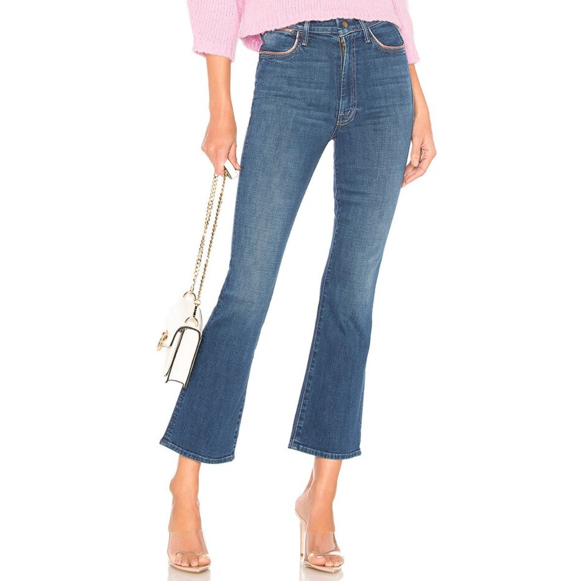 Mother Blue Denim The Snap Hustler What I Had Before Flared Ankle Jeans, Size 25