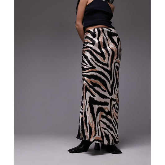 Topshop Tiger Animal Print Maxi Bias Satin High Rise A-line Skirt in Multi, sz 4