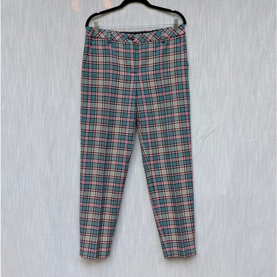 Moschino Boutique Trousers Womens 10 Wool Plaid High-rise Ankle Chino Dress Pant