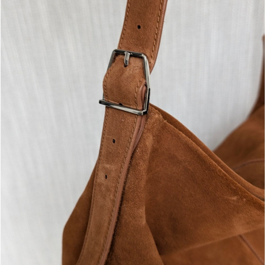 Mango MNG Bag Brown Leather Bucket Shoulder Adjustable Strap