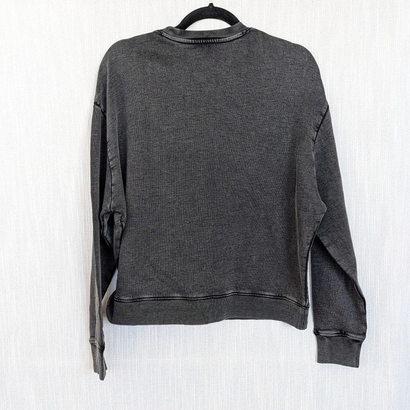 Johnny Was French Terry Beaded Sweatshirt Womens S Charcoal Heather Crewneck