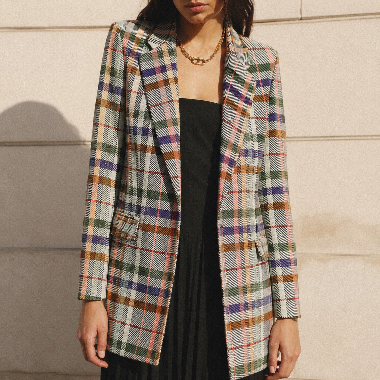 AFRM Britt Blazer Womens M Multi Rainbow Checked Long Sleeve Open Front