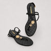 Chanel Thong Sandals G45025 Womens EU40/US9 Black/Gold Leather Strap Floral Logo