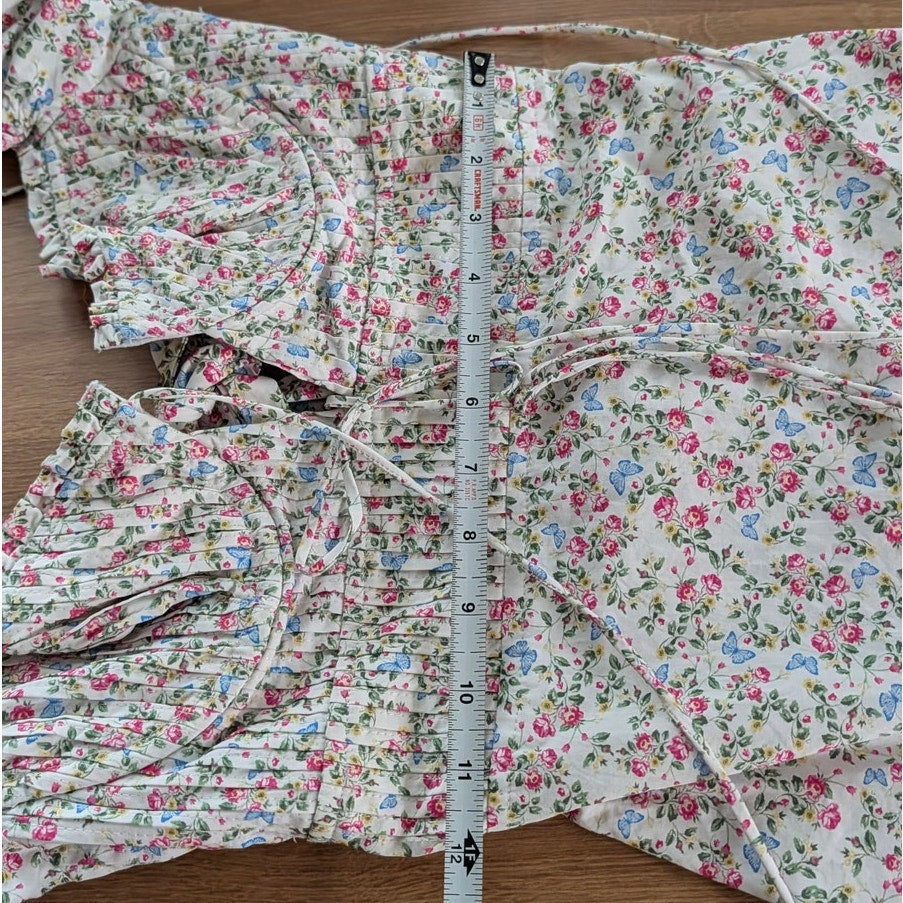 For Love & Lemons Lucca Mini Dress Womens XS Multi Floral Long Sleeve Ruffle NWT
