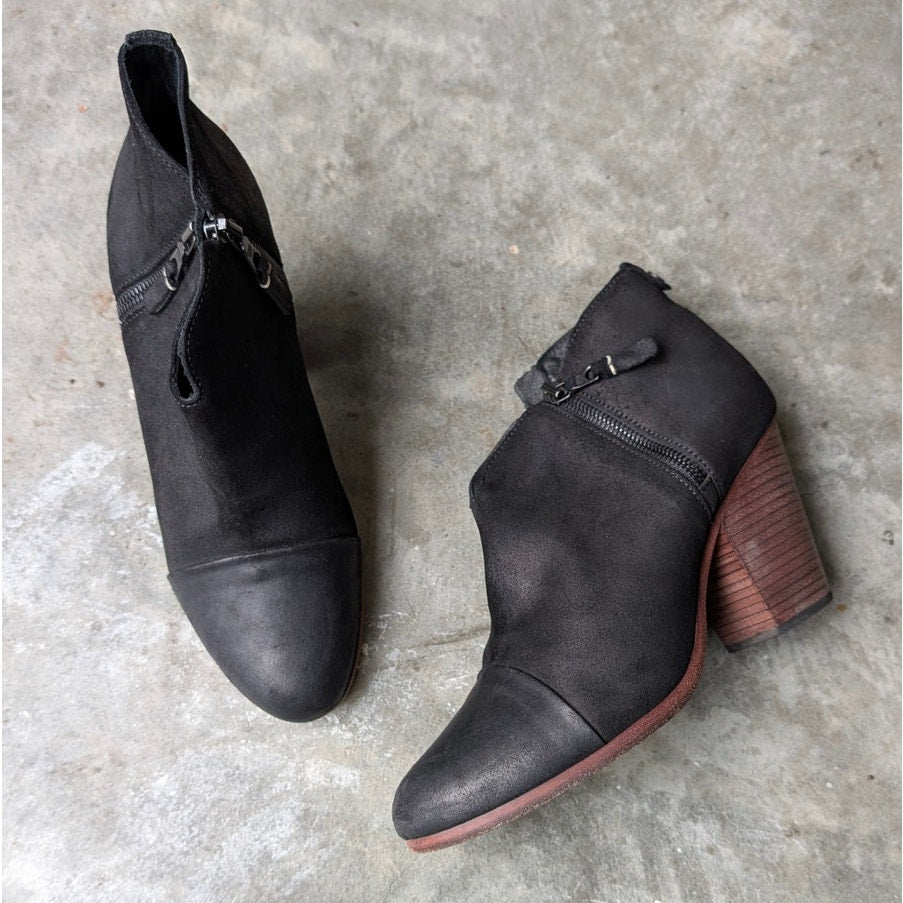 Rag & Bone Margot Black Leather Block Heel Ankle Booties, size EU39.5/US9.5