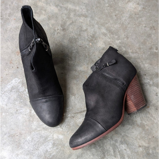 Rag & Bone Margot Black Leather Block Heel Ankle Booties, size EU39.5/US9.5