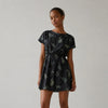MOMONI Black Floral Print Silk Blend Short Sleeve Short Mini Dress, size S
