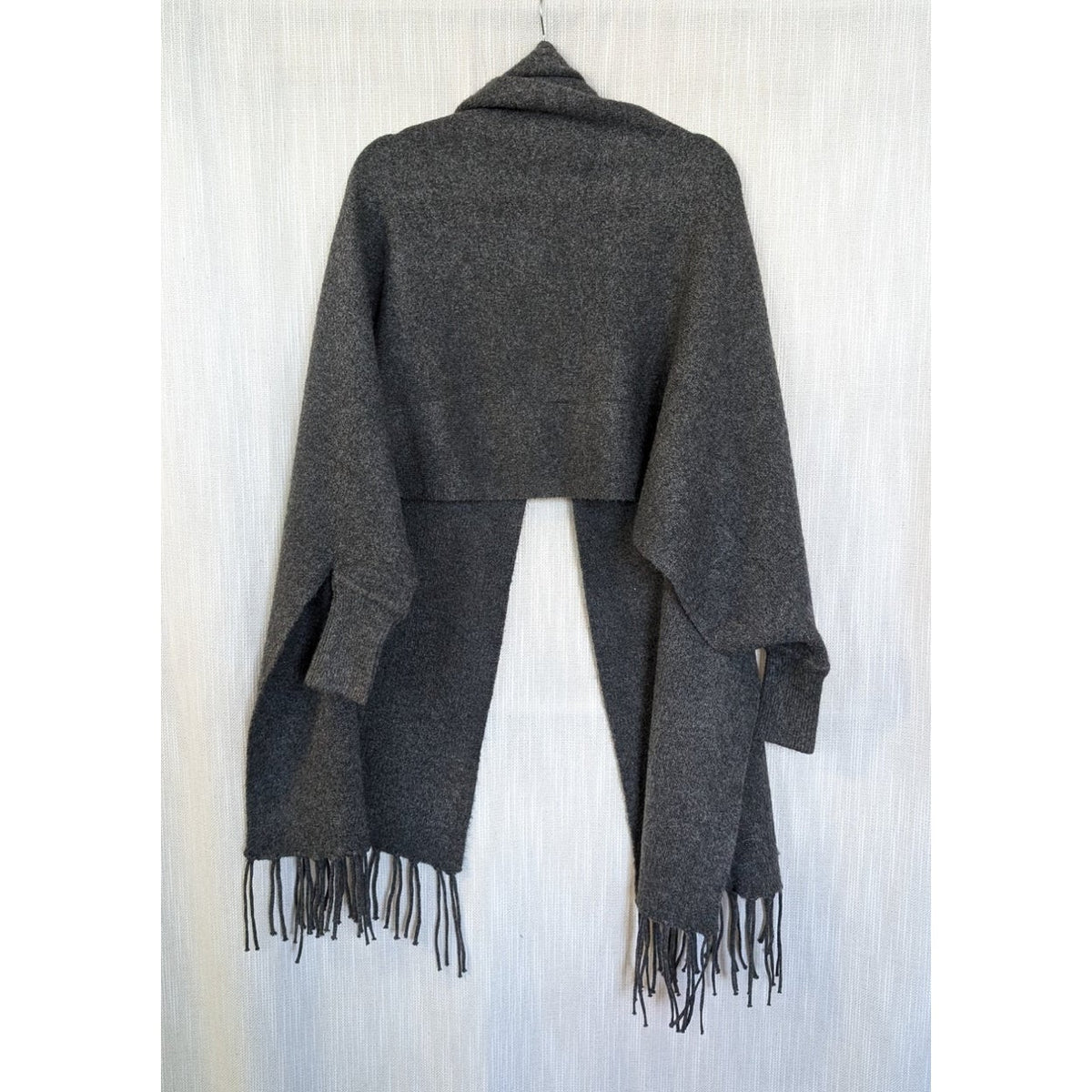 Anthropologie Look by M Fringe Shrug Cape Cardigan Charcoal One Size NWT