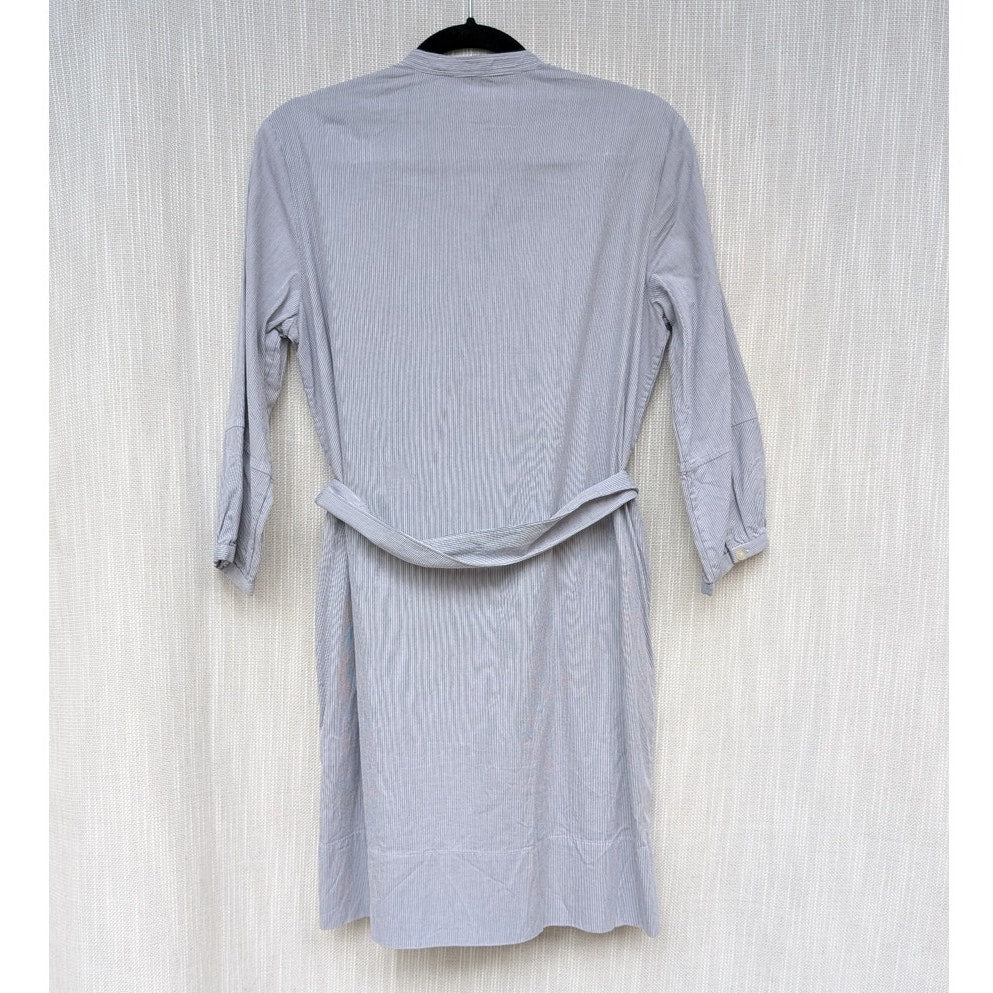 Everlane Blue Striped Cotton Weave Collarless Shirt Belt Midi Dress, size 2