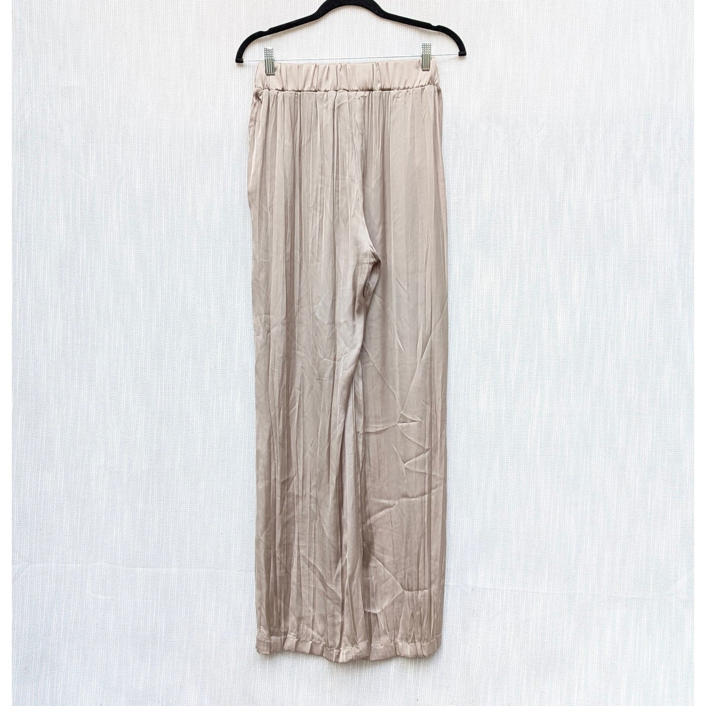 Zara Satin High-Rise Pleated Wide Leg Flowy Beige/Tan Pants, size XS