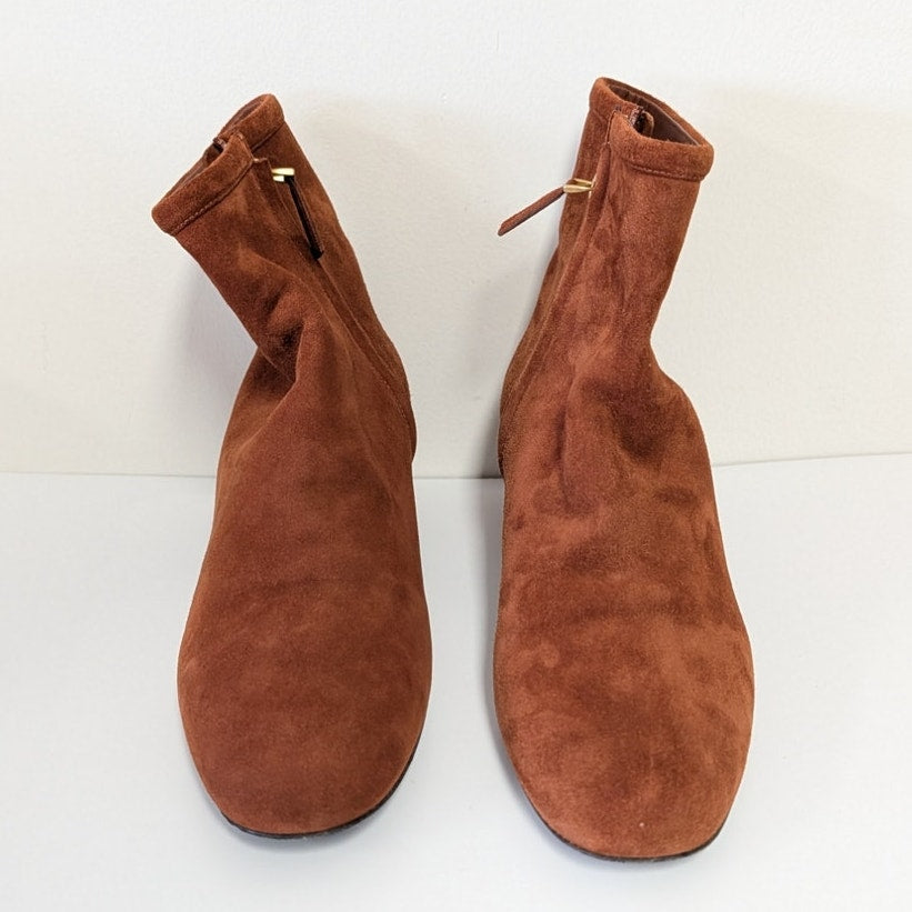 Valentino Garavani VLogo Cognac Suede Ankle Boots Womens EU 40/US 10 Low Heel