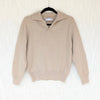 Reveriee Sweater Womens OS Beige Cotton Knit Casual Collared Long Sleeve