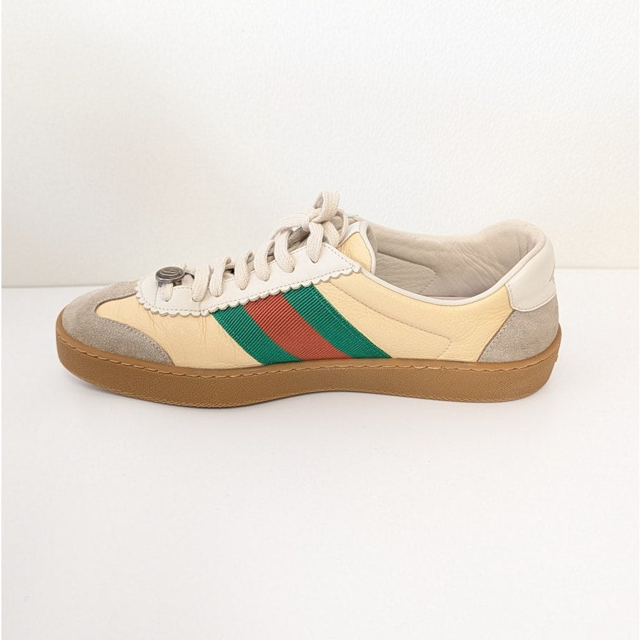 Gucci G74 Web Low Sneakers 6.5M/8.5W/EU40 Oatmeal Striped Suede Logo Lace Up