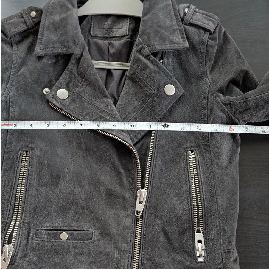 SL8 Blank NYC Gray Suede Leather Moto Biker Full Zip Long Sleeve Cropped Jacket, size XS