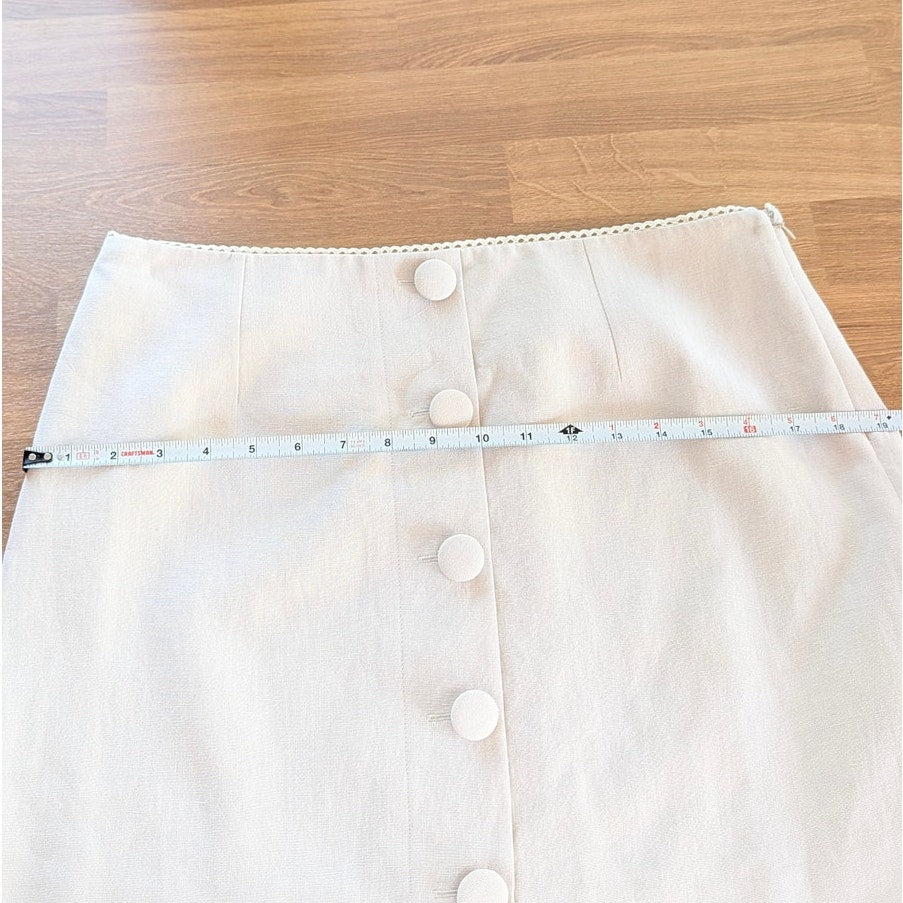 ASTR Cailey Crochet Trim Button-Front Mini Skirt Womens L Natural A-line NWT
