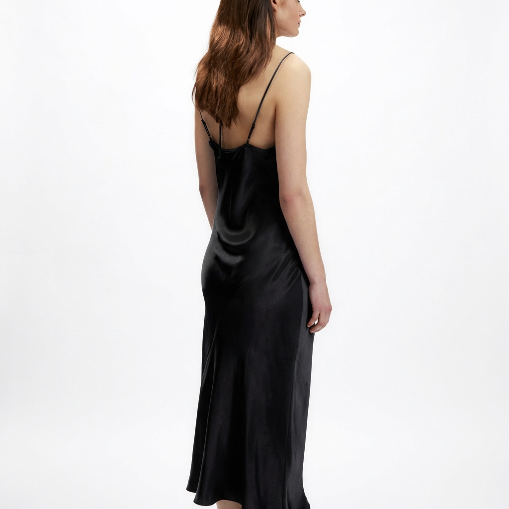 Zara Slip Dress Womens XS Black Satin Sleeveless A-line Midi