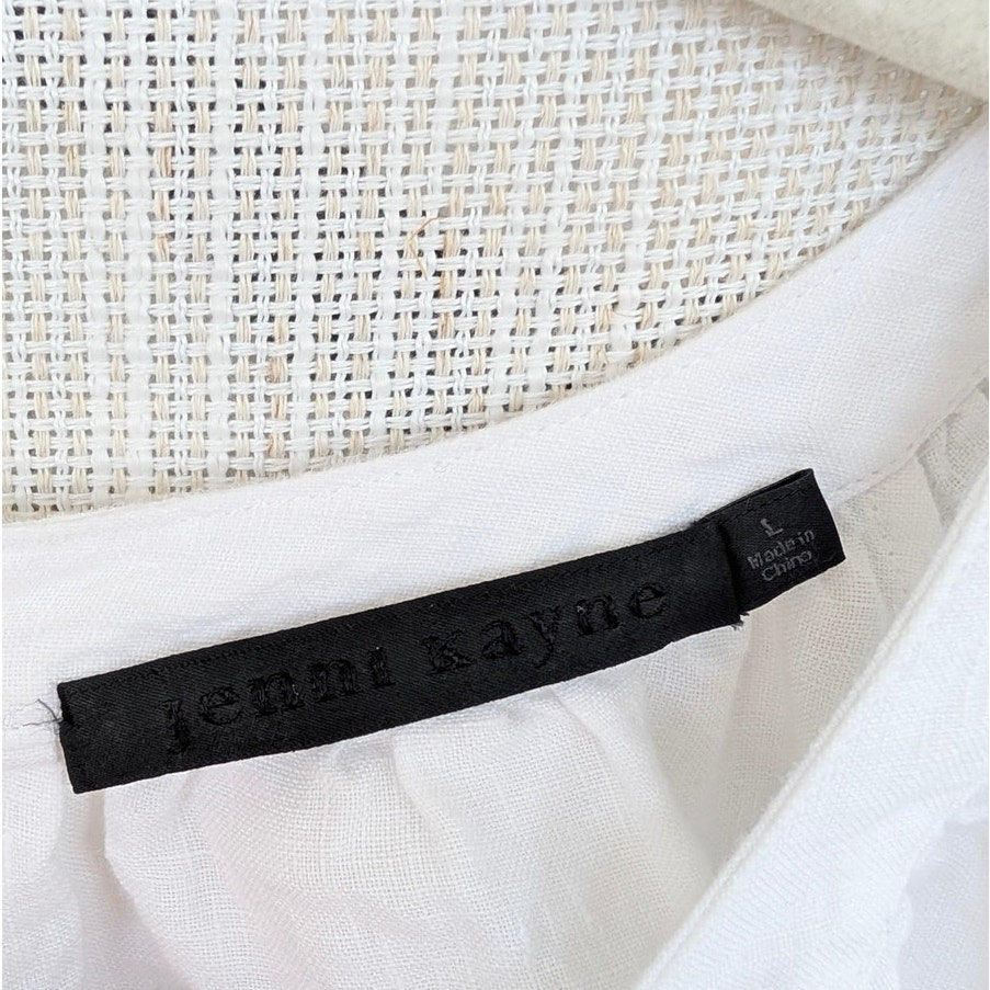 Jenni Kayne Linen August Dress Womens L White Relaxed Mini Shirt 3/4 Sleeve
