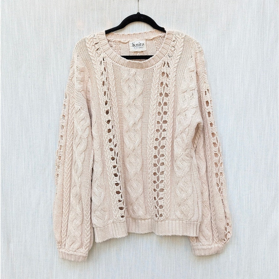 KNITZ For Love & Lemons Wythe Pullover Womens S Natural Oversized Cotton