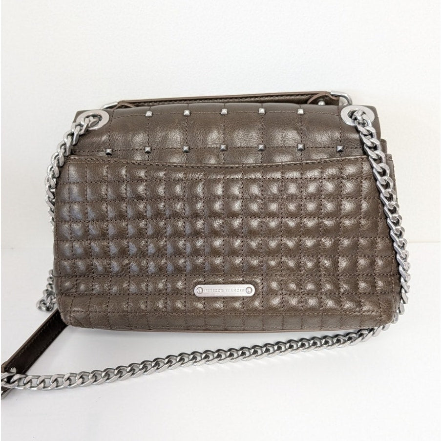 Rebecca Minkoff Edie Crystal Embellished Leather Quilted Crossbody Bag In Brown