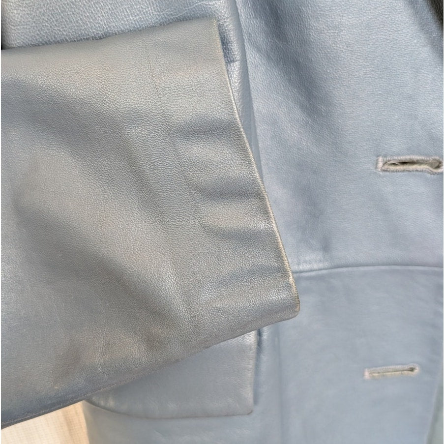Common Leisure Power Blazer Suit Jacket Womens S Gray Blue Leather Oversized