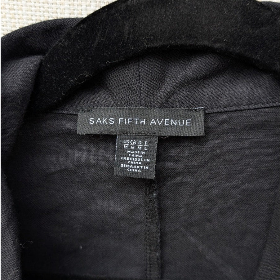 Saks Fifth Avenue Black Double Breasted Oversized Linen Cotton Blazer, size M