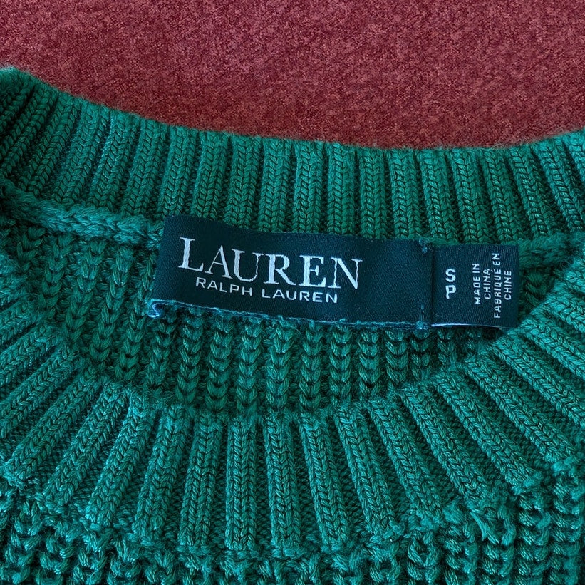 Lauren Ralph Lauren Green Cable Knit Cotton Long Sleeve Sweater, size S