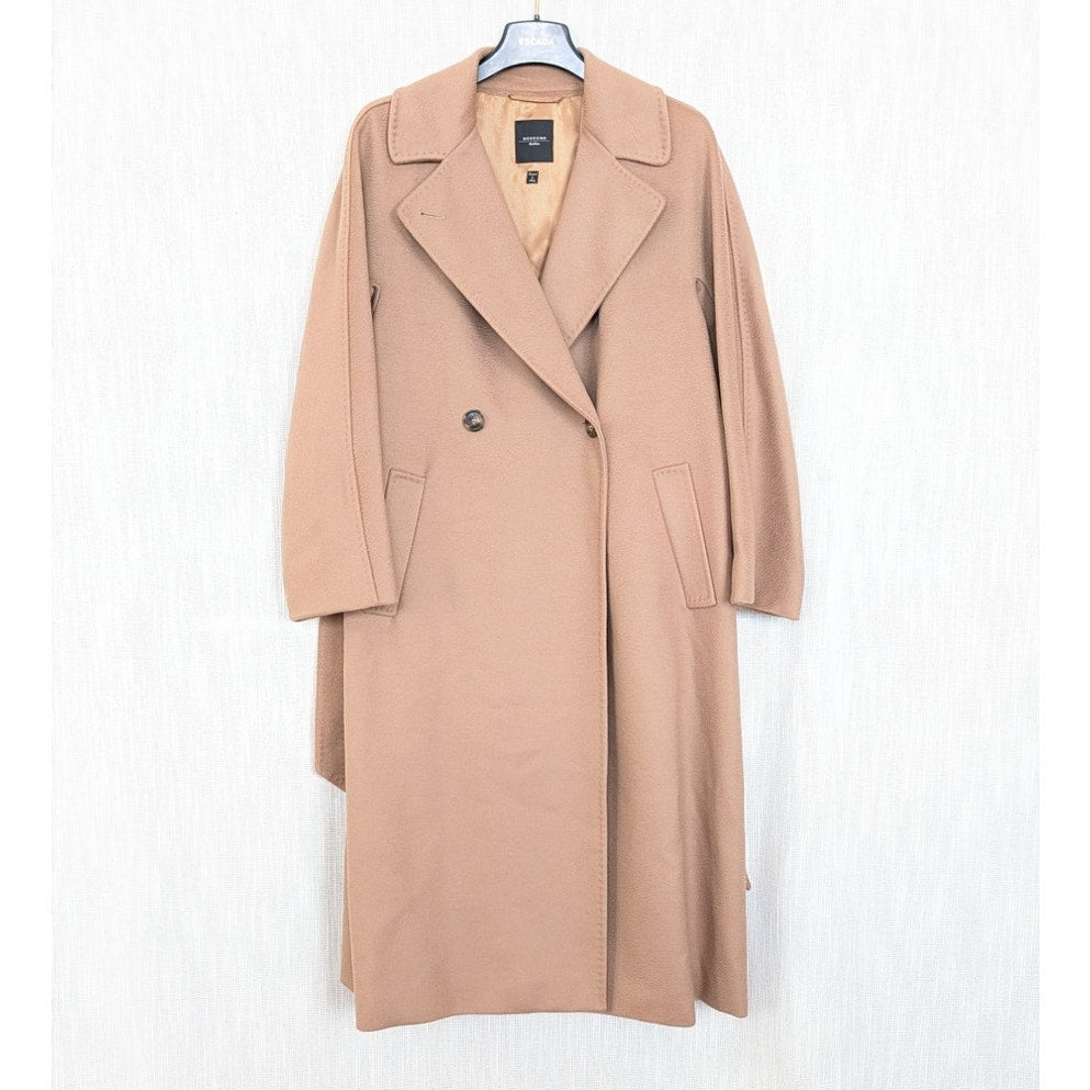 Weekend Max Mara Camel Tan Double-Breasted Wool Coat Womens 8 Belted Italy