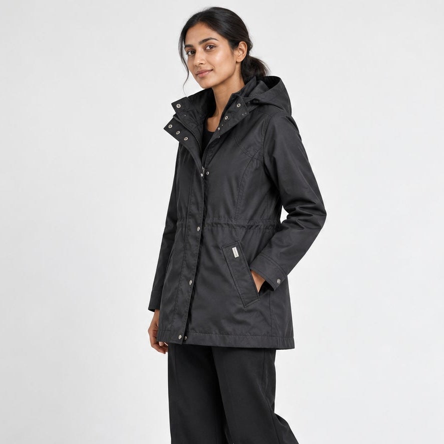 Hunter Hooded Long Sleeve Logo Rain Jacket Parka Black XS