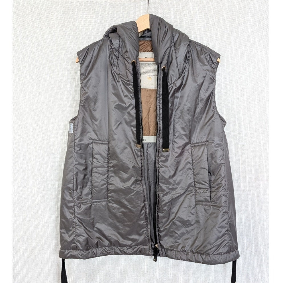 Max Mara The Cube Cameluxe Greengo Anthracite Puffer Hooded Vest Womens 10 Gray