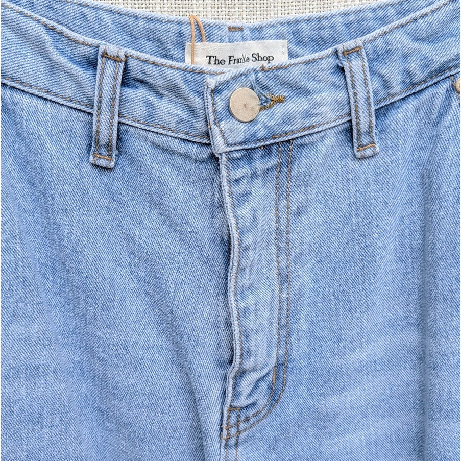 The Frankie Shop Kai Cargo Denim Pants Womens M Worn Wash High-rise Wide Leg NWT