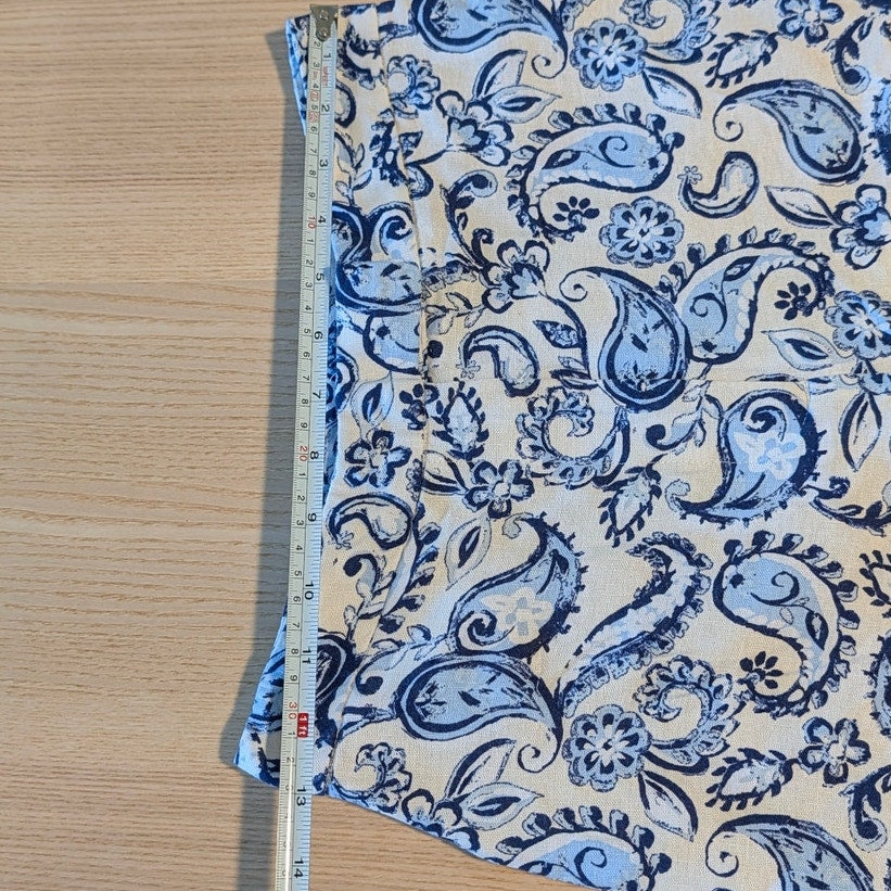 Zara Pants Womens XS BLue Floral Print Linen Blend High-rise Wide Leg Full