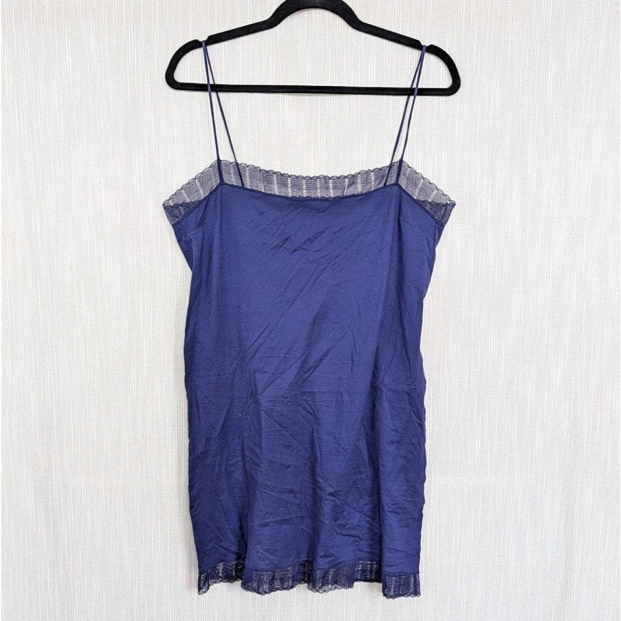 ERES Poupee Cotton Nightdress Slip Dress Womens S M Blue Lace Trim Adjustable