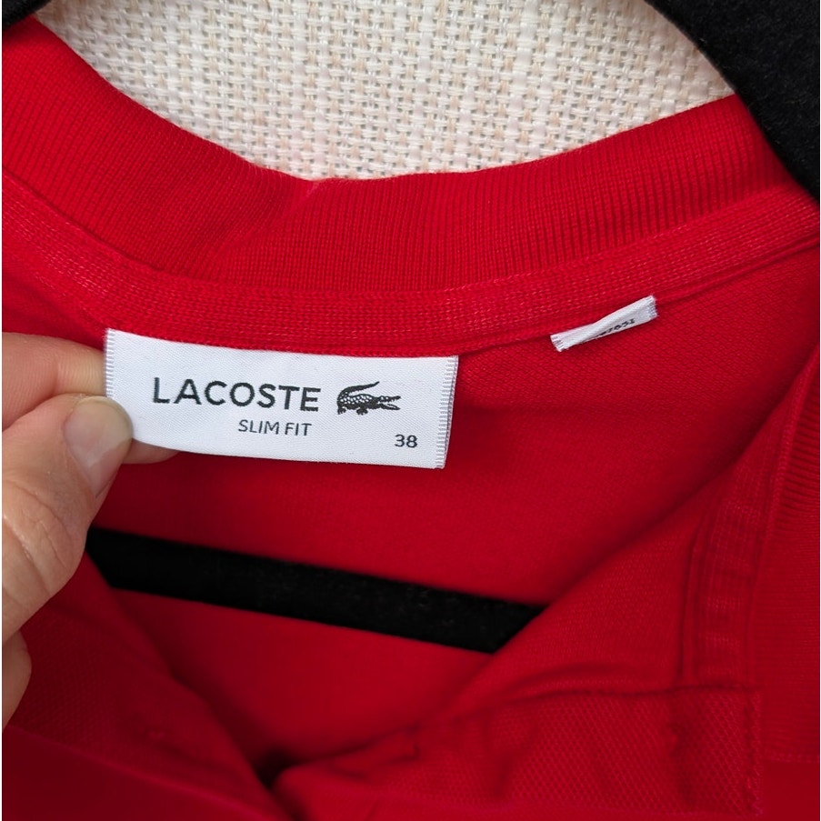 Lacoste Red Slim Fit Short Sleeve Polo T-Shirt in Petit Piqué, size EU38/US2