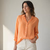 Filippa K Drapey Orange Classic Button Down Blouse Shirt, size M