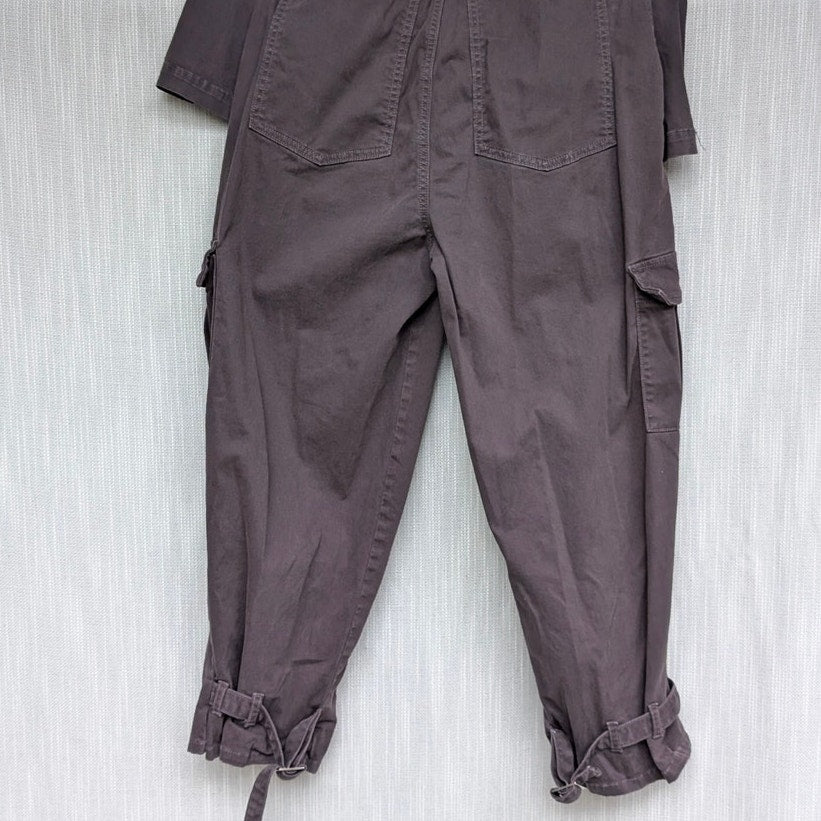 Anthropologie ASKK NY Cargo Jumpsuit Womens 1 Long Sleeve Button Front Wide Leg