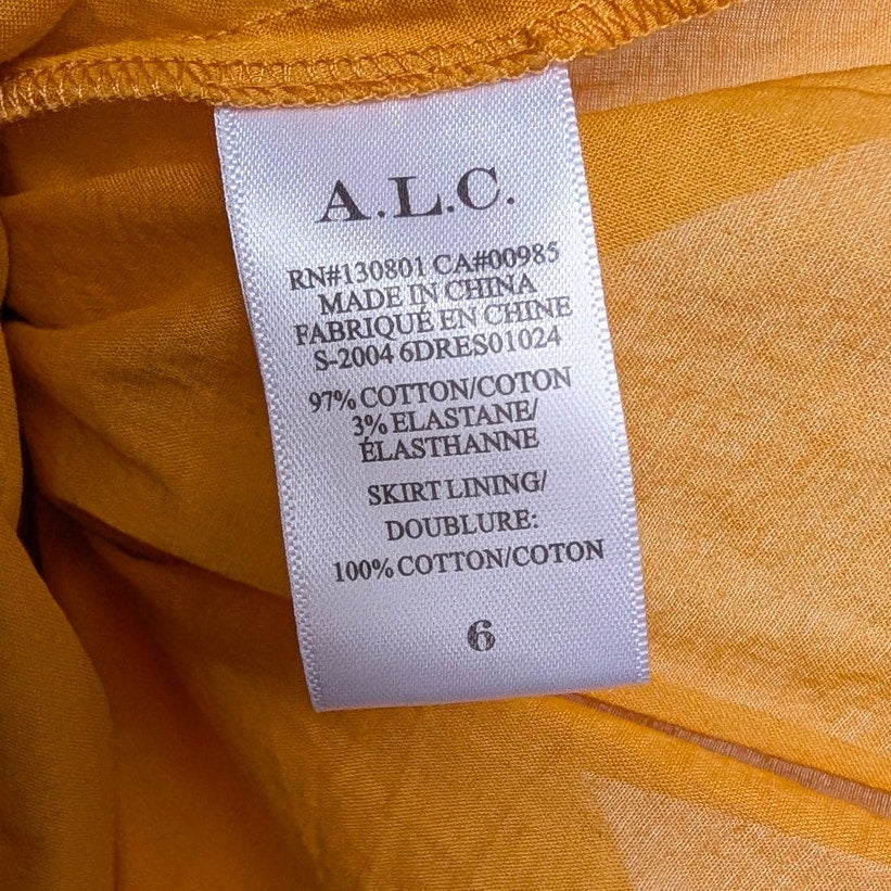 A.L.C. Jordyn Tiered Midi Dress Womens 6 Yellow Plunge Neckline Sleeveless A-line