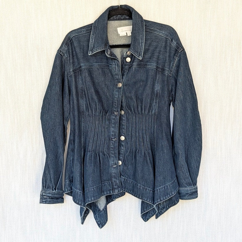 Anthropologie Pleated Denim Shirt Shacket Womens S Blue Long Sleeve Button-up