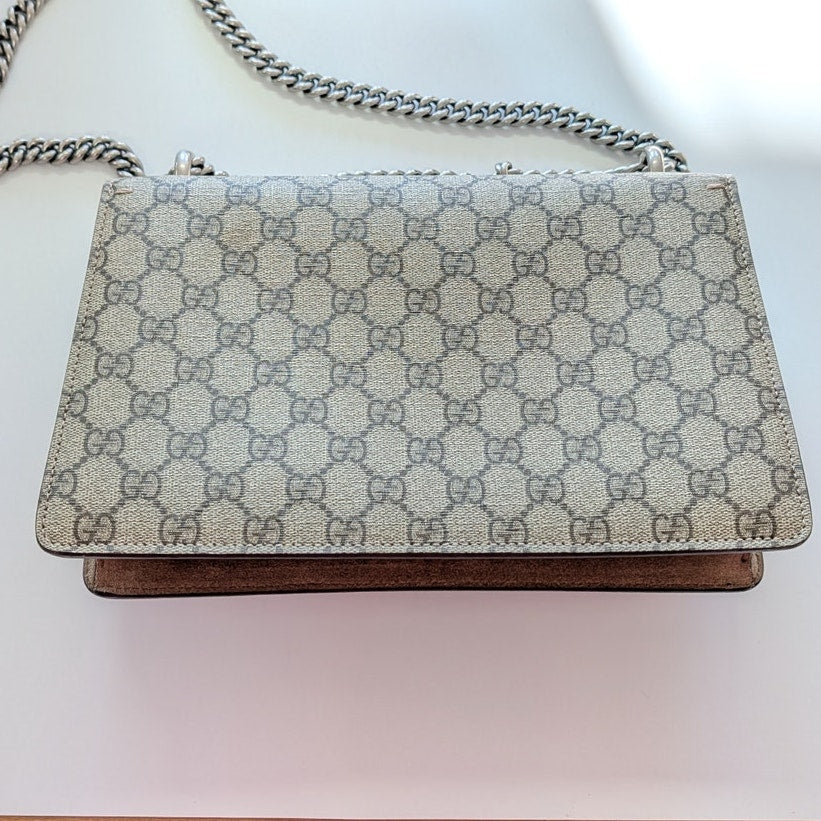 Gucci GG Dionysus Tiger Head  Canvas Shoulder Bag Womens Beige Logo Metal Chain