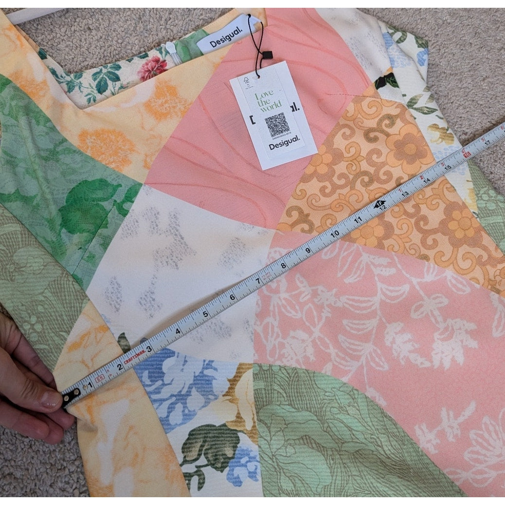 NWT Desigual Peton Floral Patch Print Sleeveless Slim Mini Dress, size L