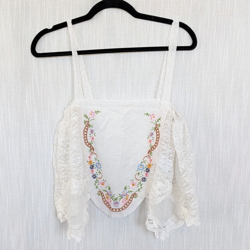 Free People Chloe Embroidered Tank Top Womens XS Linen/Cotton Sleeveless NWT