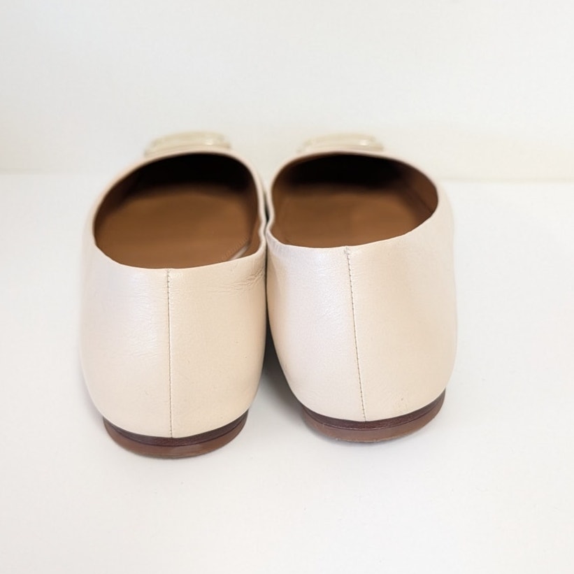 Tory Burch Georgia Ballet Flat Womens 9C Cream Leather Logo Square Toe