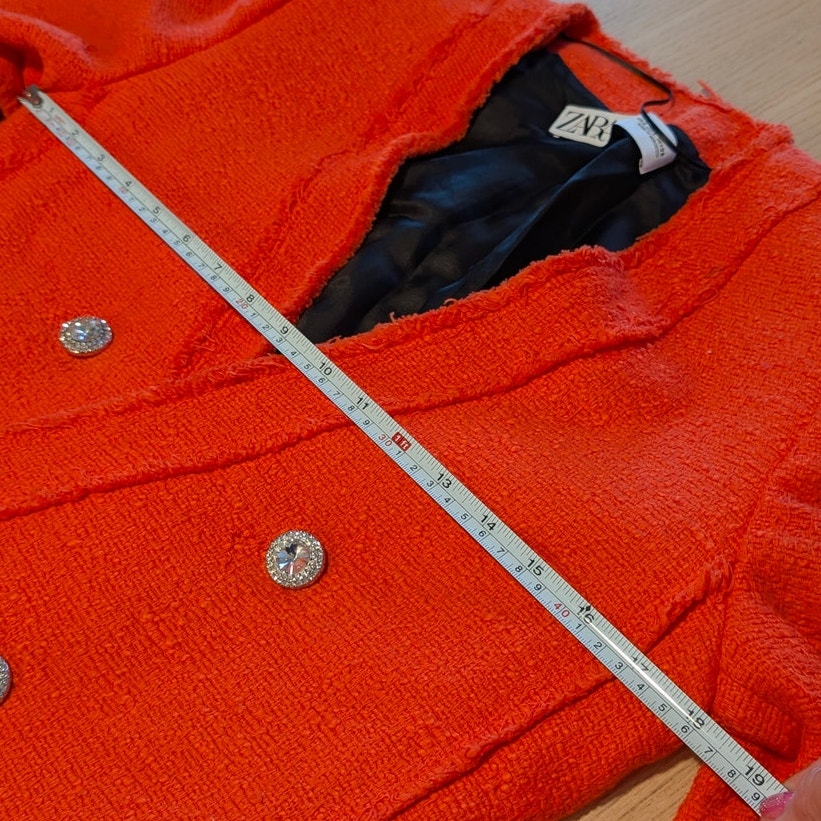 Zara Blazer Womens S Coral Tweed Gems Button Double-breasted Long Sleeve