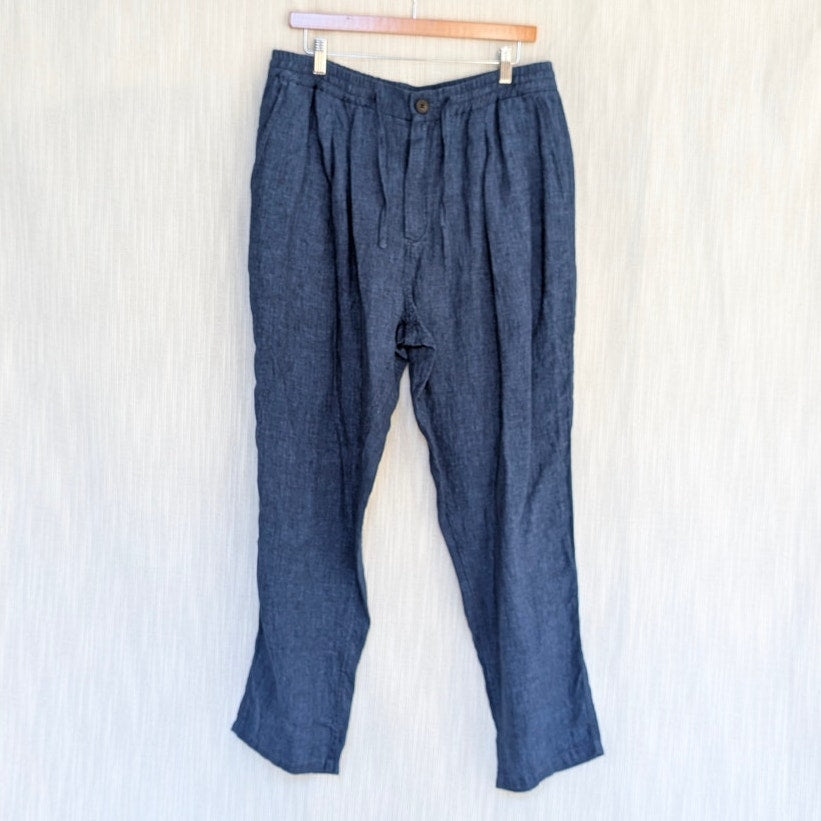 NWT Octobre Agnel Mottled Blue Chino Linen High Rise Trouser Pants, Size XL