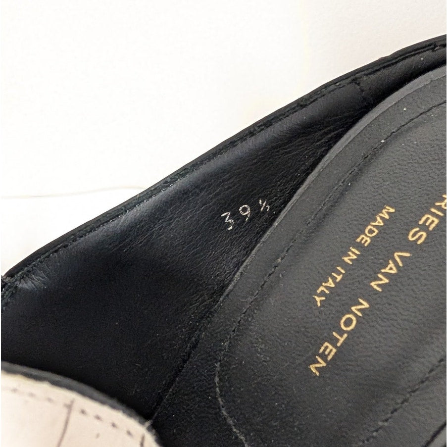 Dries Van Noten Leather Croc Print Mules Womens IT 39.5/US 9.5 White Heeled