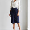 NWT MM. Lafleur The Minetta 2.0 Navy High Waist Midi Draped Skirt, size XS